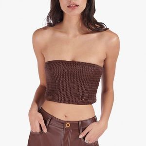 STAUD • Davis faux leather smocked tube top